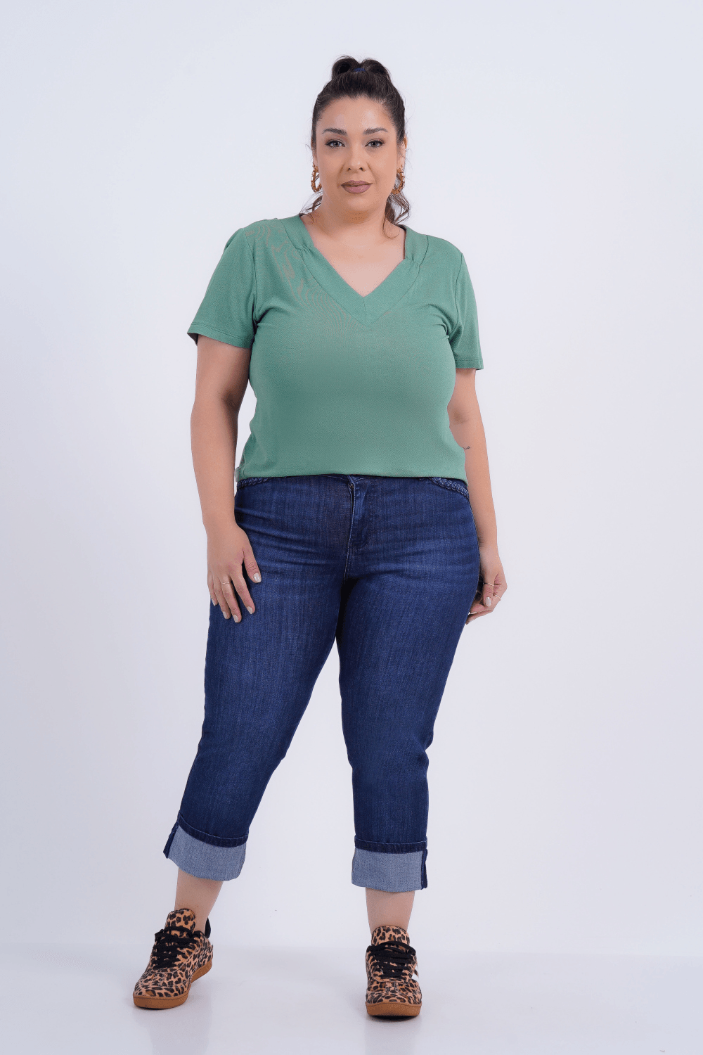 Calça Plus Size Feminino Cropped Jeans Treccia
